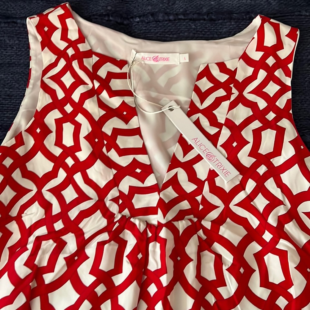NWT Alice and Trixie Red and White silk mini dress. 100% silk